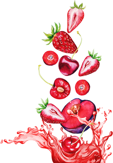 Red Berries and Fruits Falling in the Red Juice Splash