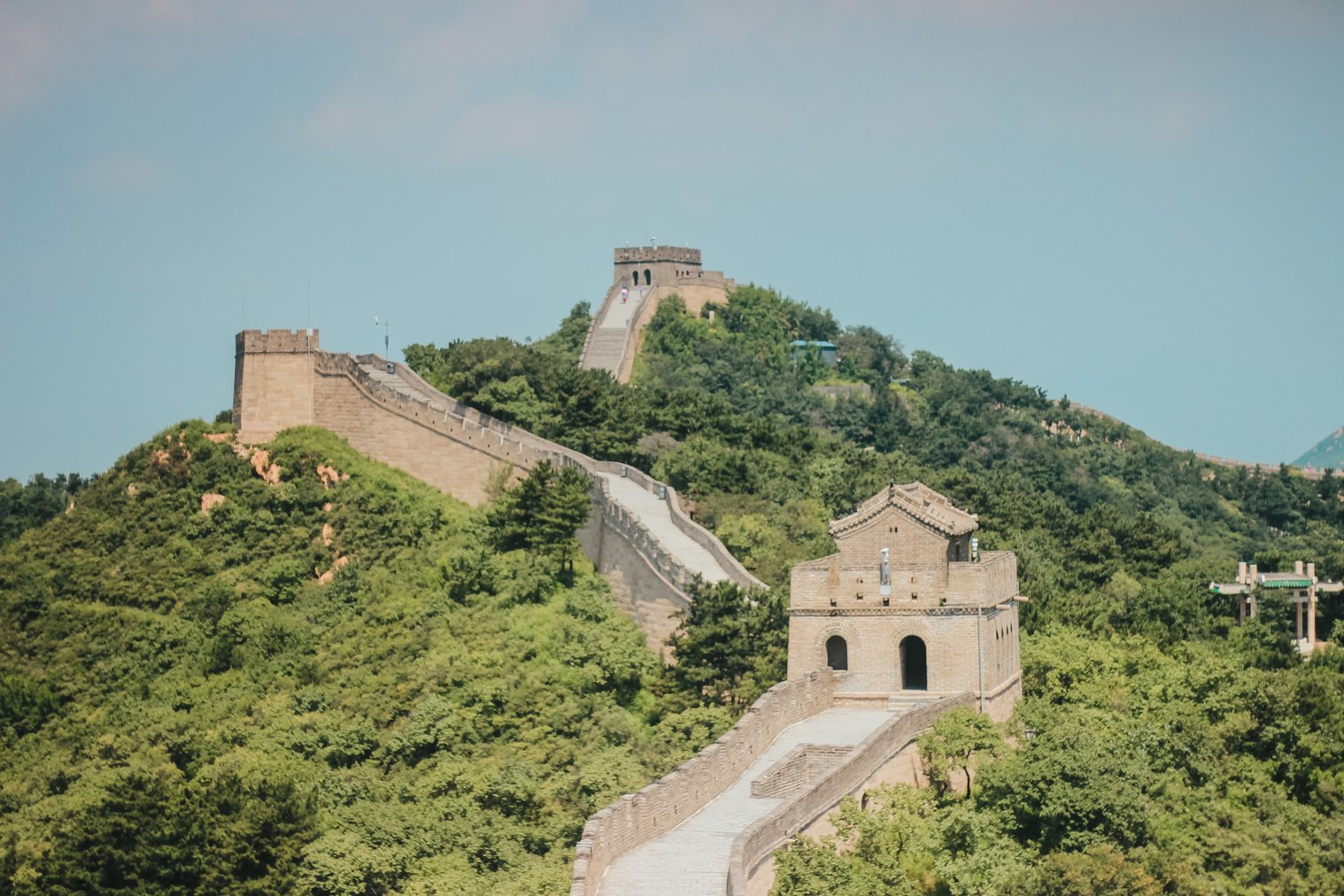 An Aerial Photography of Great Wall of China Under the Blue Sky