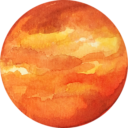 Hand-Painted Watercolor Space Galaxy Orange Sun or Planet