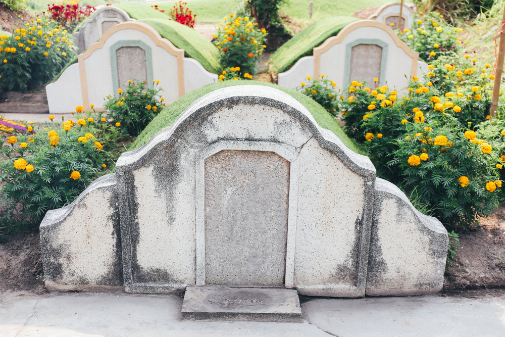 Chinese Cemetery on Tomb Sweeping Day. Asian Graveyard on the Mo