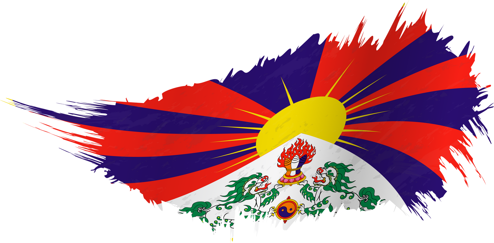 Flag of Tibet in grunge style with waving effect.