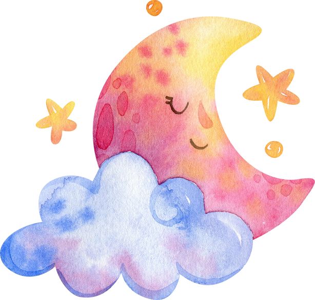 Watercolor dream illustration, moon